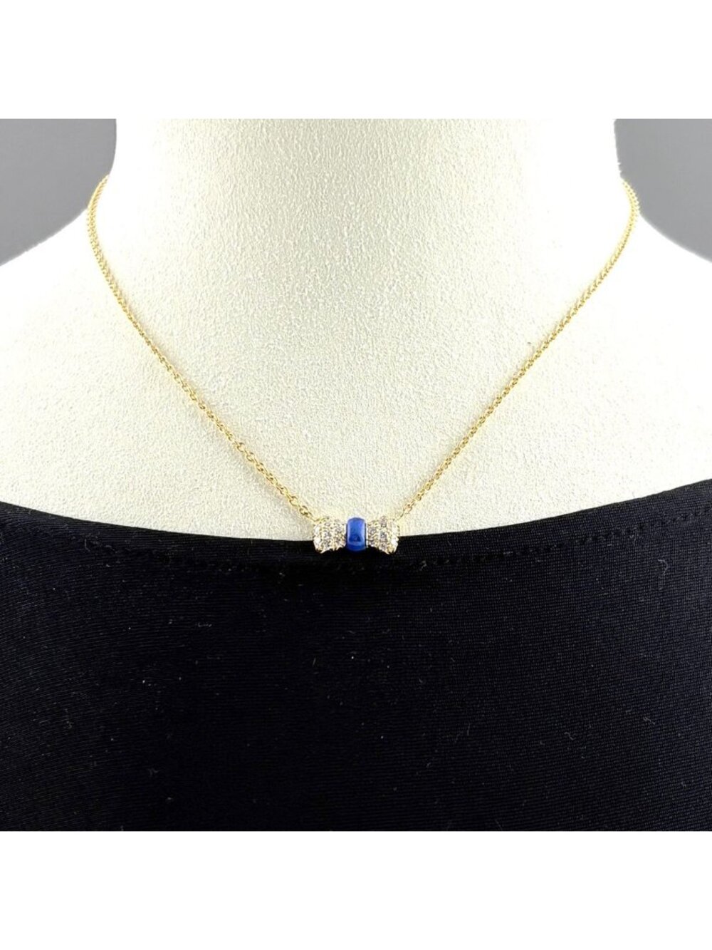 Van Cleef & Arpels Ribbon Motif Necklace YG Yellow Gold Pave Diamond Lapis - Picture 5 of 9